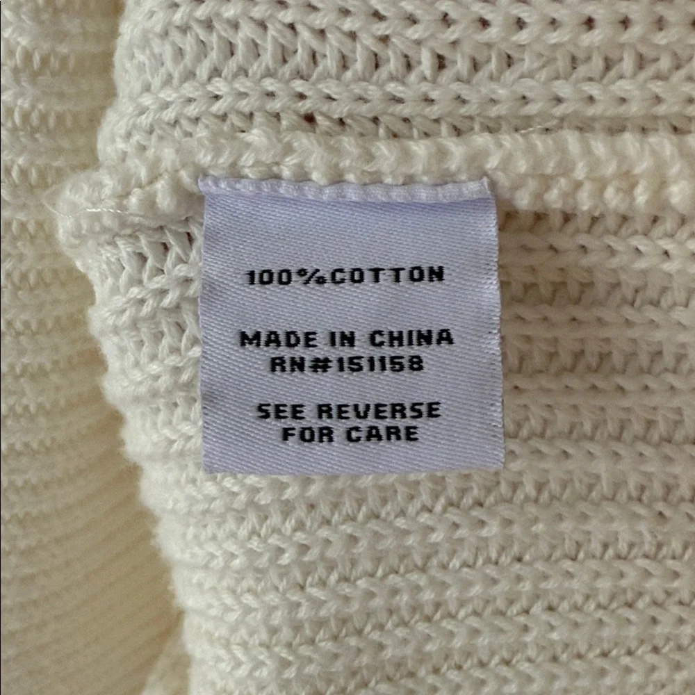 525 America Ivory Cable Knit Fold Collar Half Zip Drop Puff Sleeve Sweater S - Picture 10 of 11